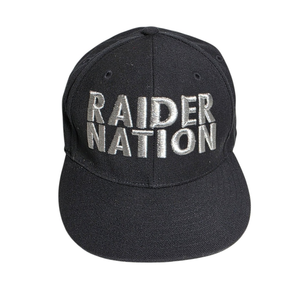 Raider Nation Fitted Hat Size 8 Black Silver Embroidered NFL Las Vegas...